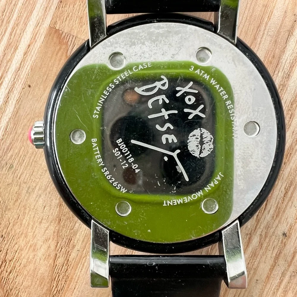 Betsey Johnson ladies zebra stripped black leather watch NEW BATTERY